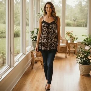 Currents Chemise Animal Print Sequins Blouson Nightie Chemise Top